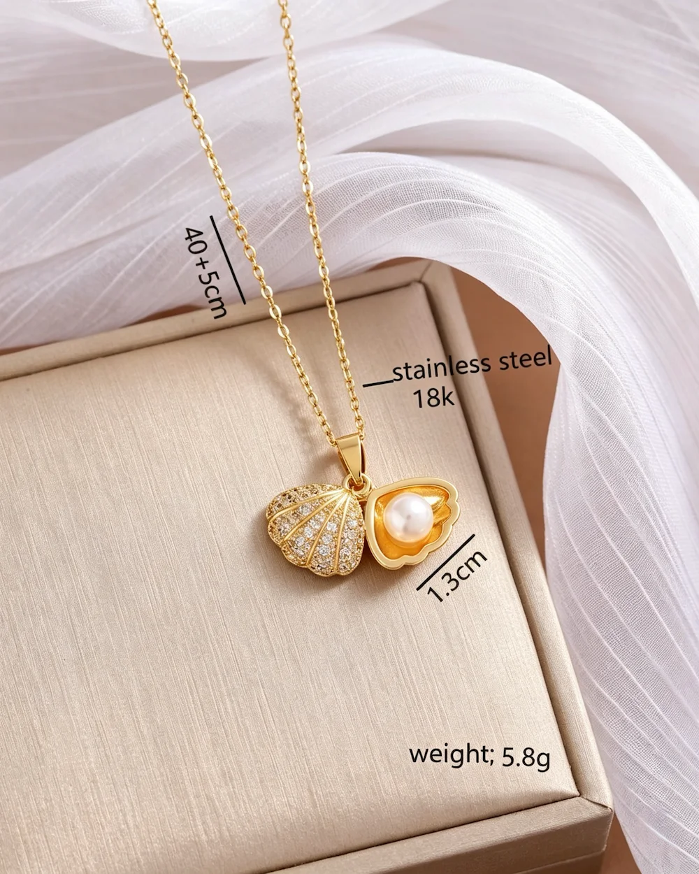 Ocean Treasure Series Stainless Steel Pearl Zircon 18k Gold Necklace
